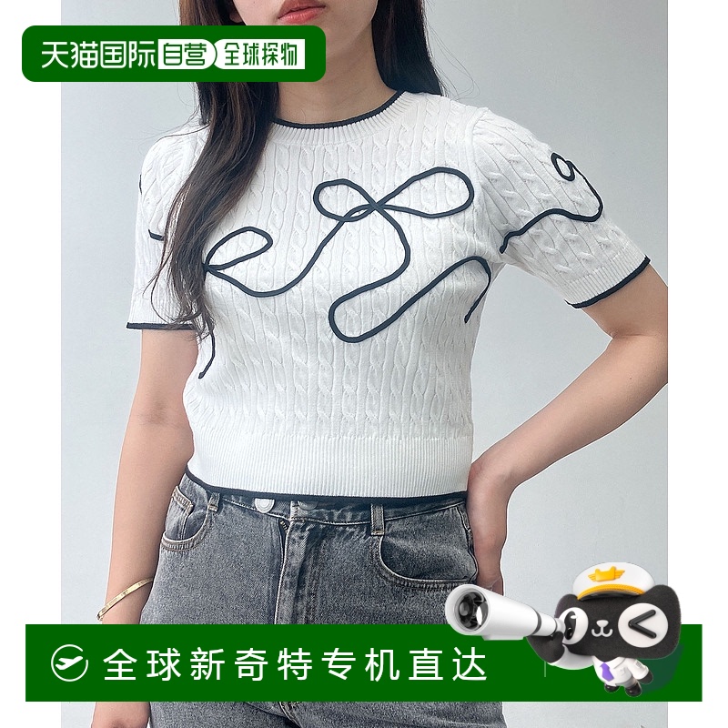 1h可退 日本直邮AS KNOW AS plus 女士艺术蝴蝶结图案短袖针织衫