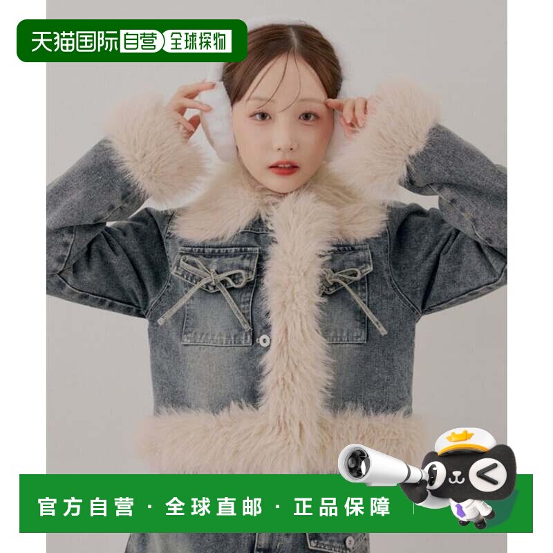 日本直邮NICE CLAUP 人造皮草装饰蓝色牛仔夹克 上衣