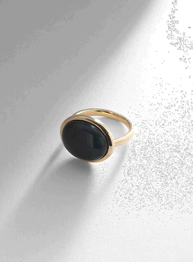 日潮跑腿COCOSHNIK 蓝虎眼凸圆形椭圆形戒指配饰