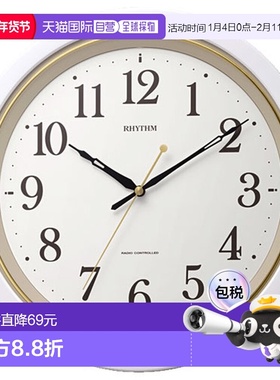 日本直邮RHYTHM 8MY564SR03 （白珍珠色 白色） 无线电遥控挂钟 F