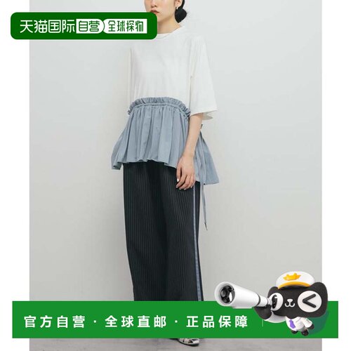 日本直邮OFF BLUE T恤 防汗渍 荷叶边拼接设计