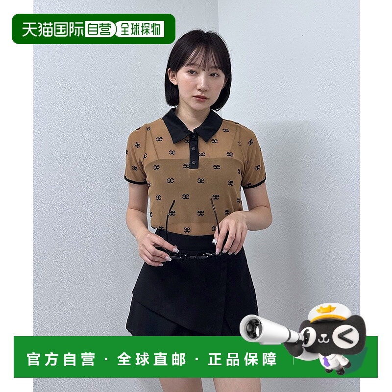 1h可退 日本直邮mline 女装 印花镂空 Polo 短袖T恤 配色领口设计