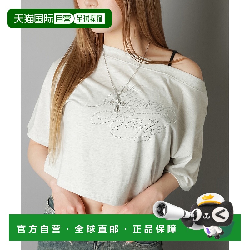 1h可退 日本直邮SPINNS 女士亮片LOGO露肩短袖T恤  2502105