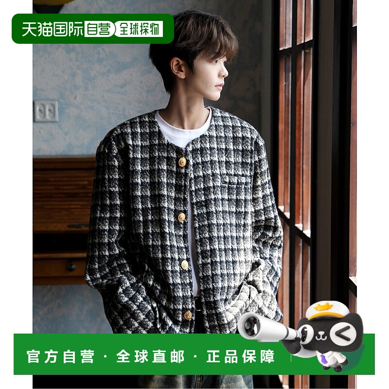 1h可退 日本直邮neos 男女同款宽松剪裁无领格纹短款夹克 GWP3812