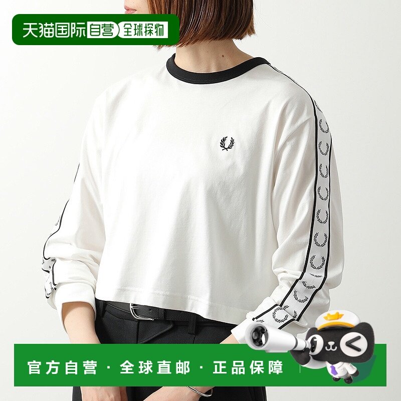 日本直邮FRED PERRY 压胶长袖T恤 G1109 女士长袖 T 恤带徽标和月
