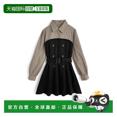 日本直邮日潮 GRL附腰带格子衬衫拼接迷你连衣裙pu75格纹