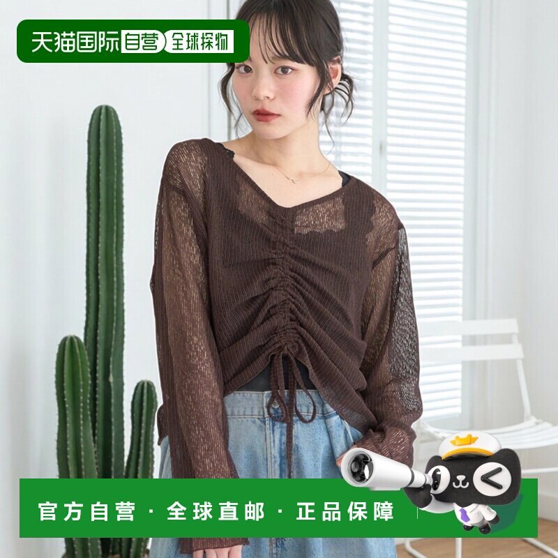 日本直邮earth music&ecology 女装 V领抽绳透视上衣 01001568300 - 实物图