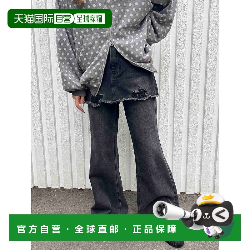 1h可退 日本直邮WC 女装 拼接设计牛仔裤 仿裙拼接+毛边喇叭裤 WC