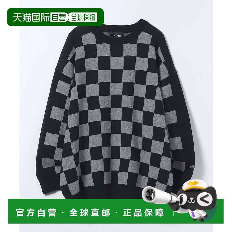 1h可退 日本直邮Les Fleurs 女装 宽松格纹针织套头衫 半高领设计