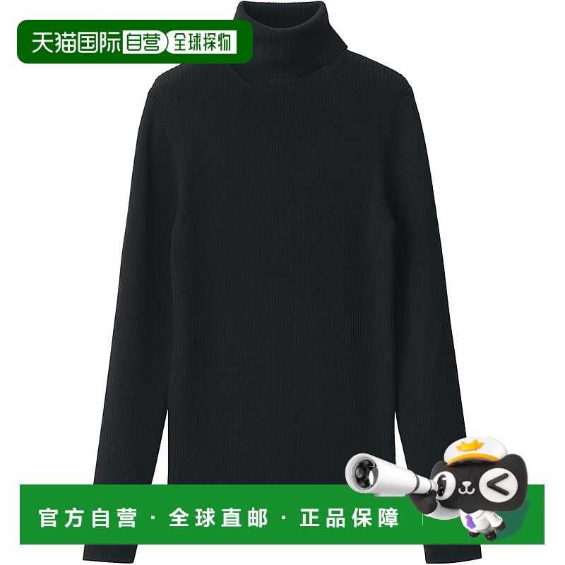 【日本直邮】MUJI 女款可水洗羊毛高支罗纹高领毛衣 BA1OXA4A 黑