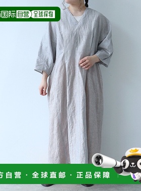 1h可退 日本直邮yuni 女士背部V领麻棉混纺连衣裙 1701OP040251