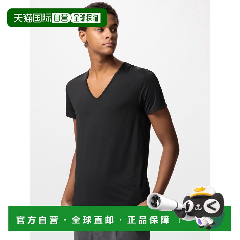 日本直邮UNIQLO优衣库 清凉黑科技 纯色V领短袖速干T恤 男款 黑色图片