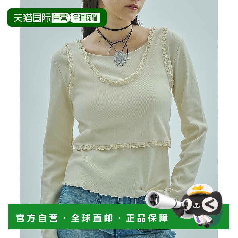 日本直邮mag.by c 女装 纯棉修身 镂空蕾丝叠穿T【付后1h可退】