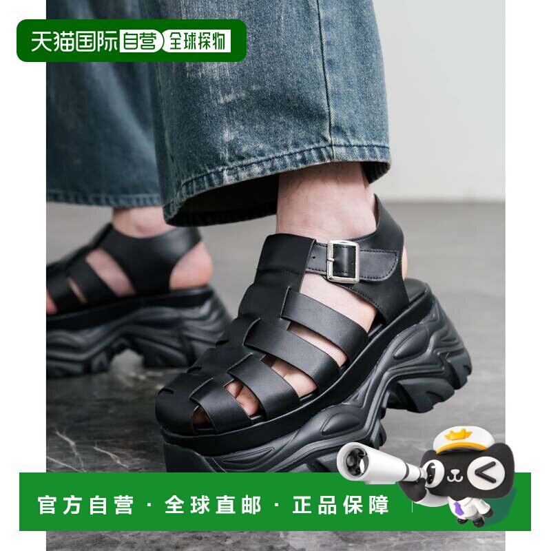 日本直邮Rocky Monroe 男士军靴风格凉鞋 厚底 PU皮革 黑色