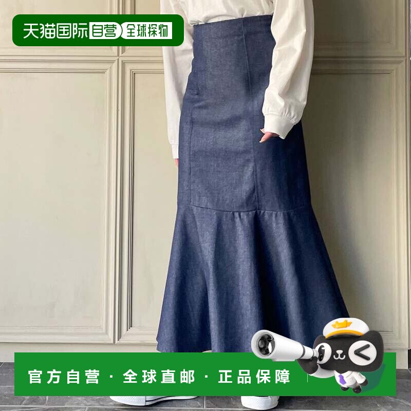 日本直邮Junoah 半身裙 牛仔背带绑带裙子 包臀裙海军蓝蕾丝伞裙