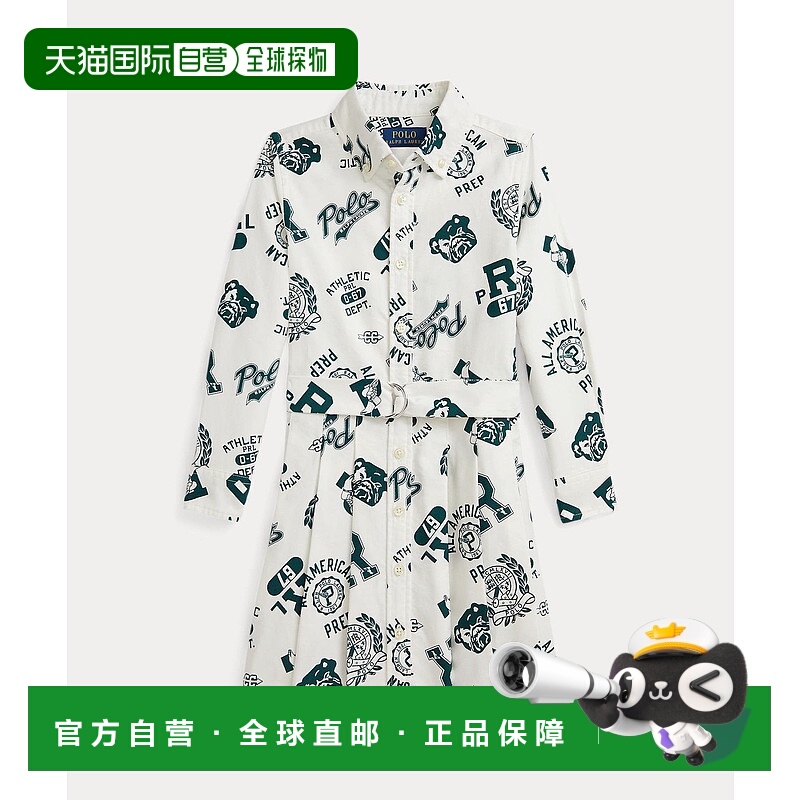 日本直邮女童2到6岁logo纯棉牛津衬衫裙