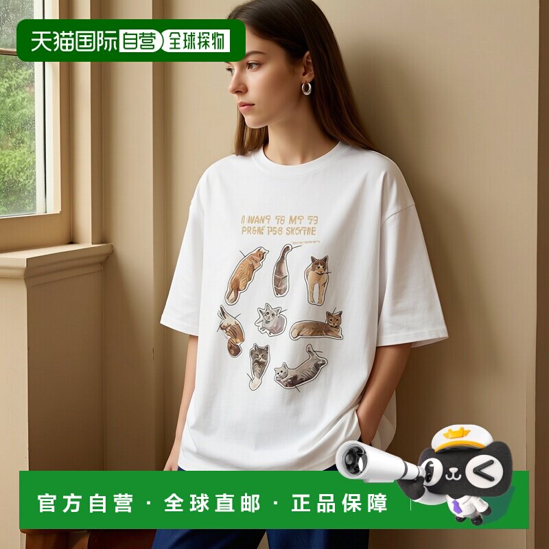 日本直邮BEAMS HEART 猫照片拼贴图案印花T恤