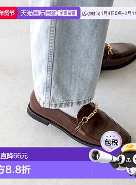 日本直邮Menue 方形鞋头链条图案乐福鞋 [ME8623BW02926] 黑色