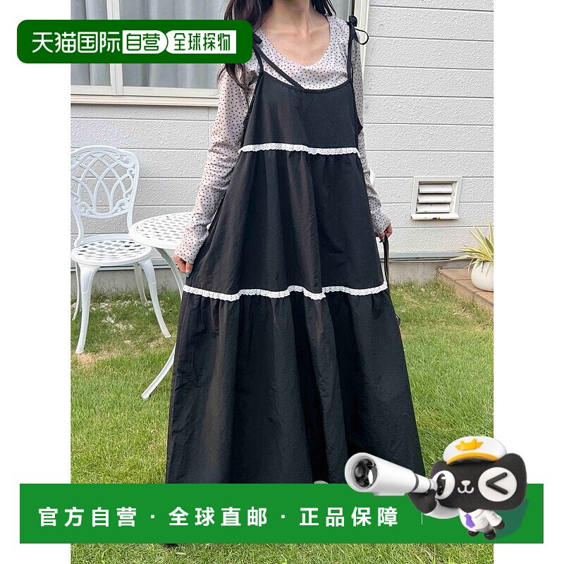 1h可退 日本直邮WC女士宽松蕾丝拼接长袖连衣裙半身设计可调节肩