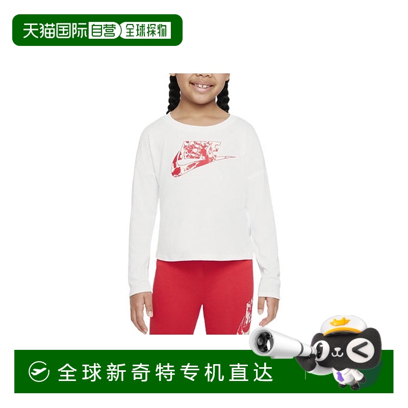 日本直邮Nike 童装 Logo印花圆领套头长袖T恤 女童 白色耐克