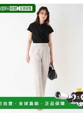 Index女士裤子黑色纯色直筒舒适通勤高腰九分裤阔腿裤直筒裤
