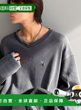 1h可退 日本直邮Java 男装 V领 Pigment做旧华夫格T恤 落肩+抽绳