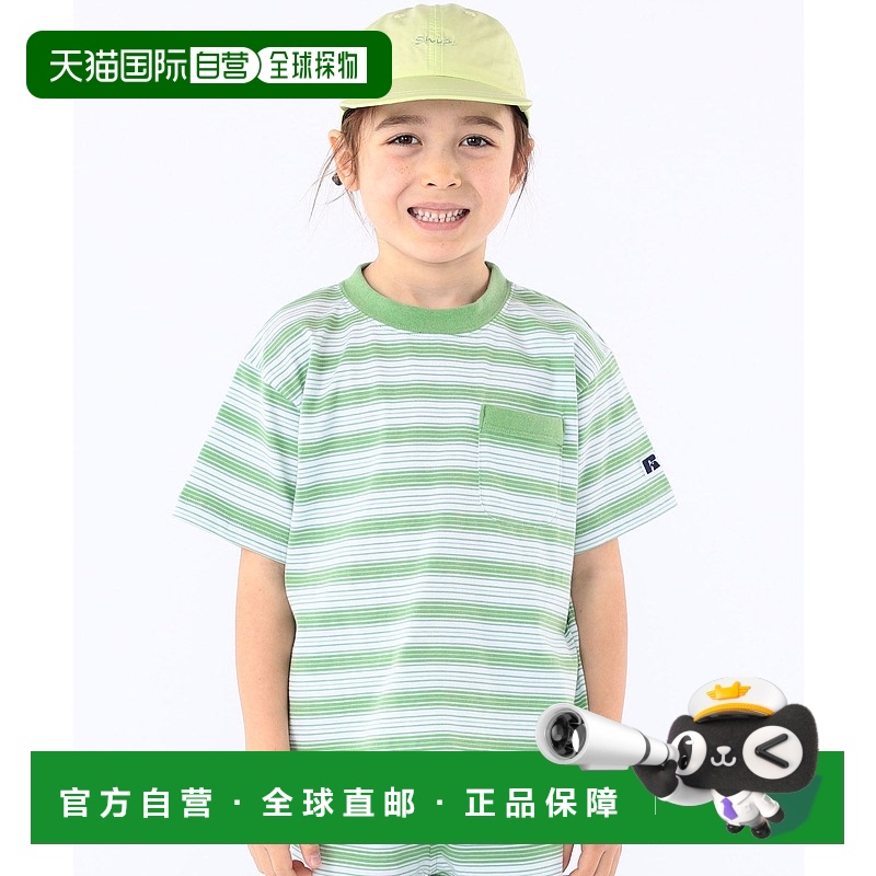 1h可退 日本直邮SHIPS KIDS 别注款RUSSELL ATHLETIC儿童条纹T恤