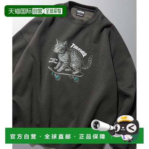 1h可退 日本直邮THRASHER男装联名宽松猫咪图案圆领卫衣 12233276