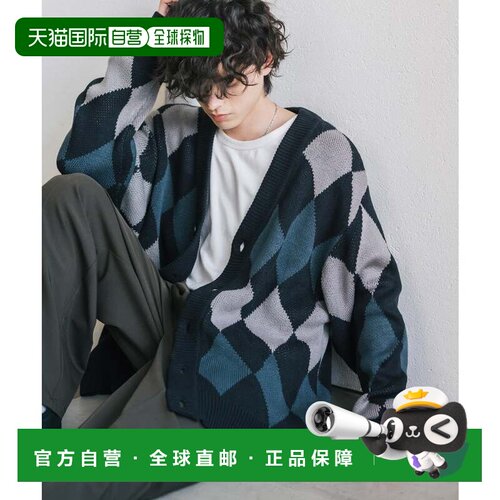 日本直邮Rocky Monroe 针织开衫 满印格纹 男女士 菱格纹 浅外套