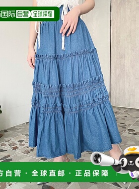 1h可退 日本直邮moment+女士轻盈蓬松褶皱牛仔裙 mt04061半身裙