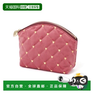 1h可退 日本直邮Francfranc 心形刺绣 天鹅绒 化妆包 L粉色