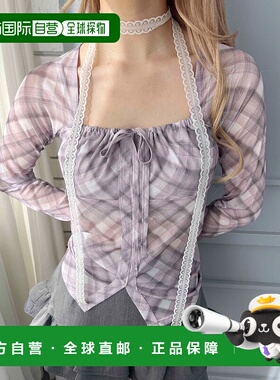 1h可退 日本直邮PHILLY 女士方领格纹透视上衣 PWC25SS075新款