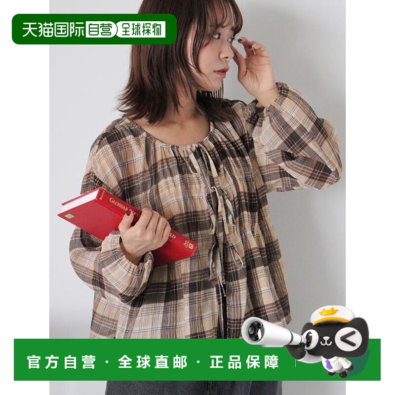1h可退 日本直邮ehka sopo 格纹蝴蝶结衬衫 日系自然系古着少女风