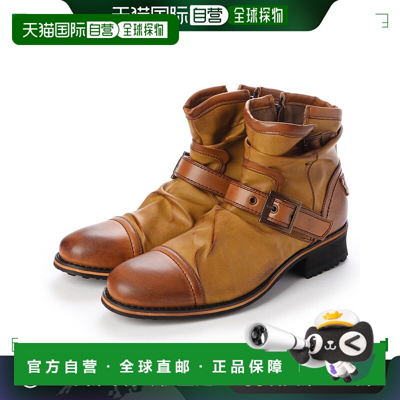 【日本直邮】Gino Zeeno 男靴 褶皱靴 工程师靴 短靴 拉链鞋 男鞋