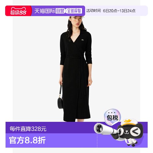 日本直邮LACOSTE 女装 棉质弹力 slim fit wrap dress 襟部螺纹设