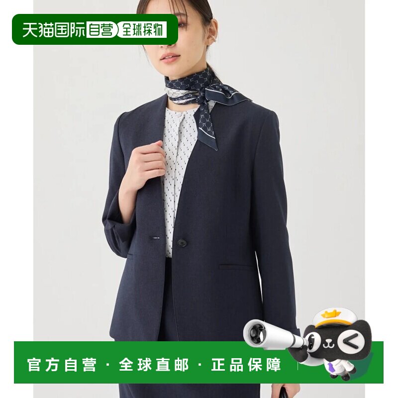 日本直邮INDIVI 可水洗通勤西装 混色弹力无领外套 海军蓝