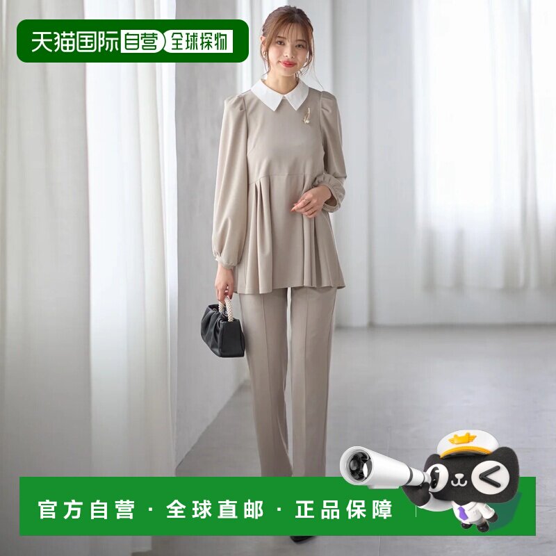 日本直邮GeeRA 两件套 双向百褶拼接上衣裤子 灰褐色套装