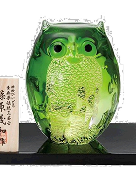 日本直邮Aderia阿德利亚 装饰品 玻璃摆件 猫头鹰父母 翠F-71