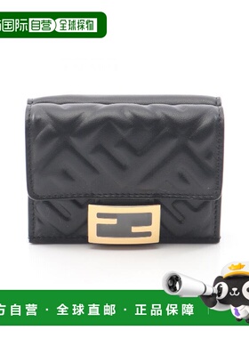 日本直邮中古Fendi芬迪女S级99新trifold wallet三折钱包羊皮短钱