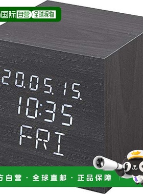 【日本直邮】IRIS爱丽思欧雅玛台式时钟数码闹钟木制时尚方块黑色