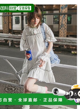 1h可退 日本直邮forksy. 女士波点边缘荷叶边过膝半袖T恤 FOsc912