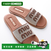 凉鞋 5XX644 日本直邮MIUMIU Q1D 女士帆布 皮革标志平底鞋 F06