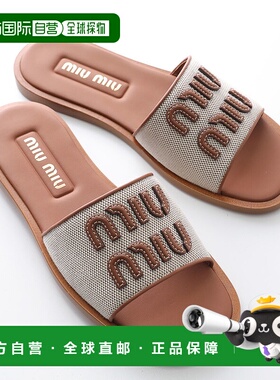 日本直邮MIUMIU 凉鞋 5XX644 Q1D 女士帆布 x 皮革标志平底鞋 F06