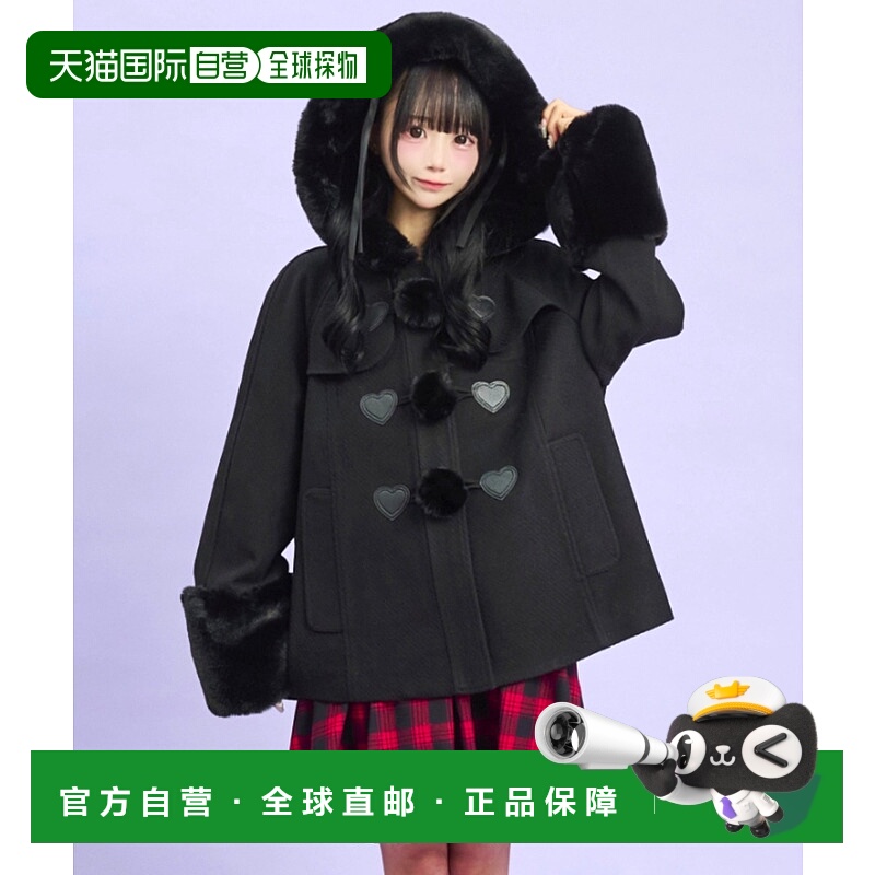 1h可退 日本直邮Secret Honey 女装 心形贴片毛绒连帽斗篷外套 5S