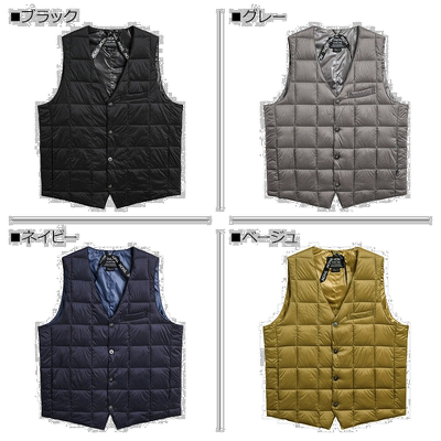 日本直邮TAION 内搭羽绒背心马甲外套男士 纽扣 纽扣羽绒背心黑海