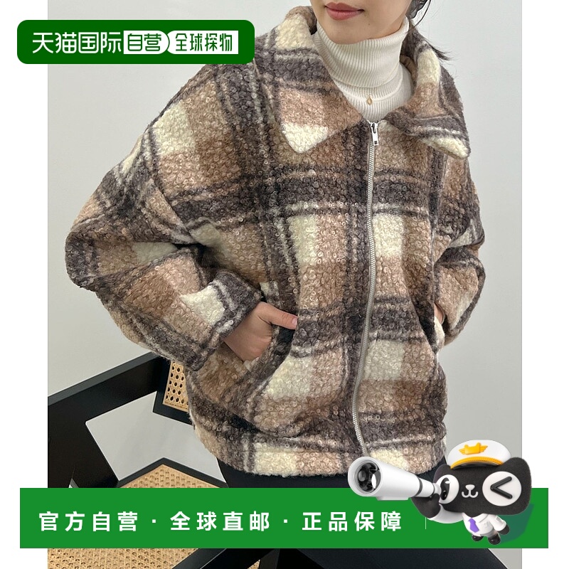 1h可退 日本直邮Futier land 女装 格纹毛绒外套 宽松半拉链设计