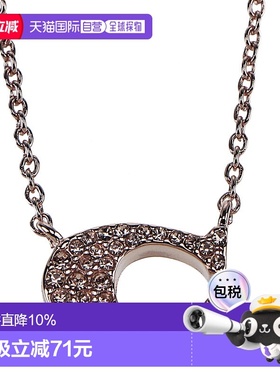 日本直邮 COACH蔻驰女士经典LOGO标志C字玫瑰金水晶项链礼物91433