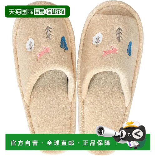 【日本直邮】OKA Natal Scenery小兔印花可洗拖鞋 米色