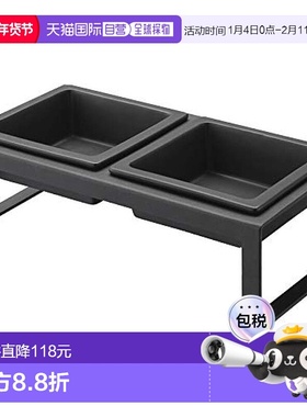 【日本直邮】山崎 宠物食品碗架套装 黑色 约宽29 x深15.5 x高10c