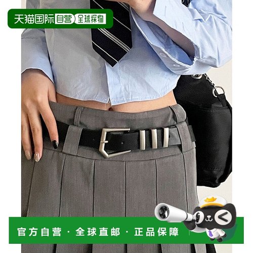 日本直邮florge 厚款银色边缘扣3点式皮革腰带 FL8218EW07140 腰